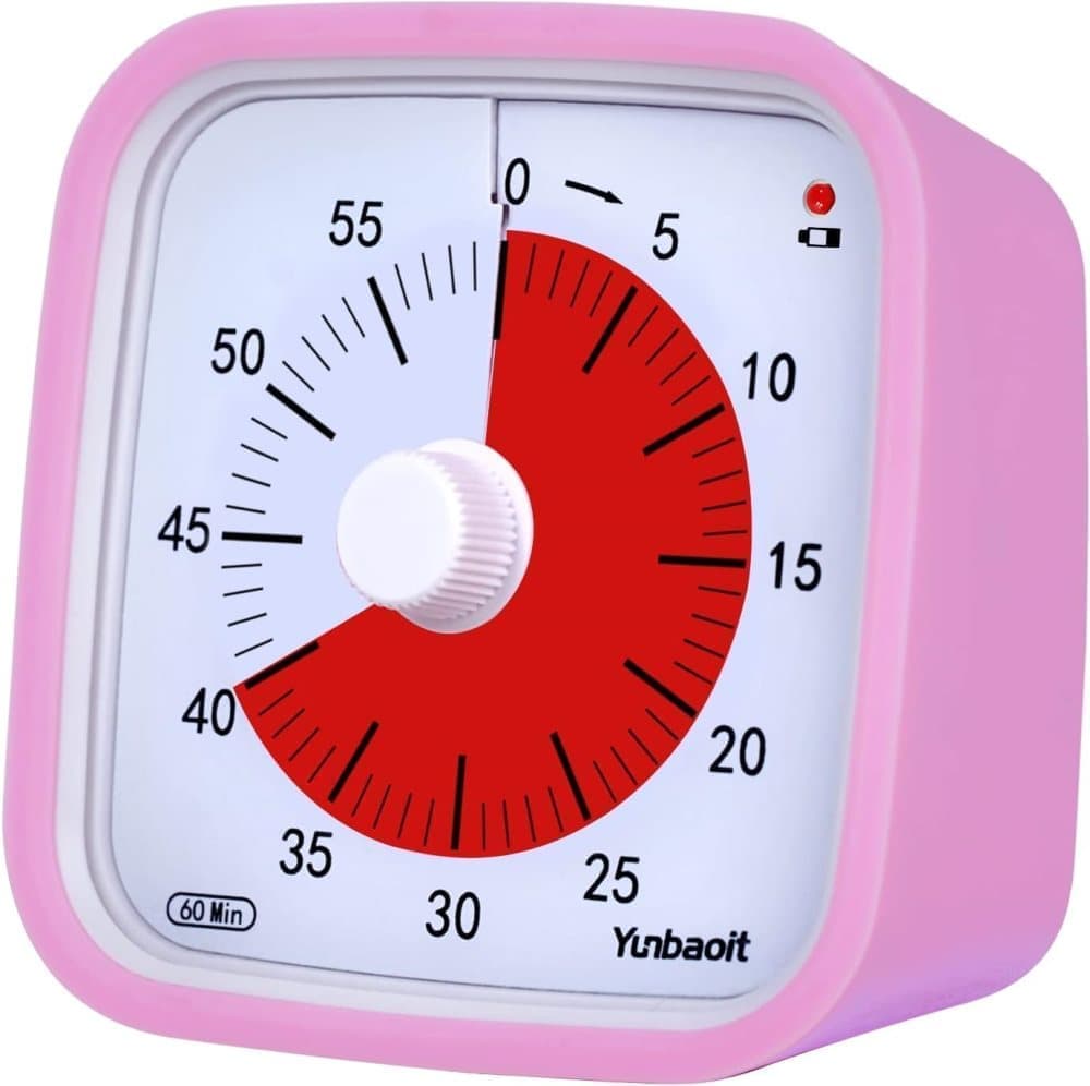 60 Minute Visual Timer for Kids and Classrooms, Adjustable Volume, Pink, 10x10 cm V1188-MS-325-0999