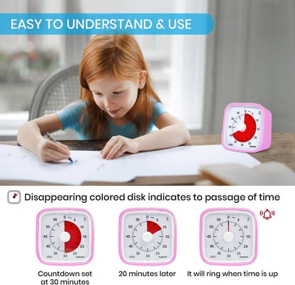 60 Minute Visual Timer for Kids and Classrooms, Adjustable Volume, Pink, 10x10 cm V1188-MS-325-0999