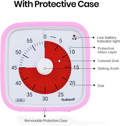 60 Minute Visual Timer for Kids and Classrooms, Adjustable Volume, Pink, 10x10 cm V1188-MS-325-0999