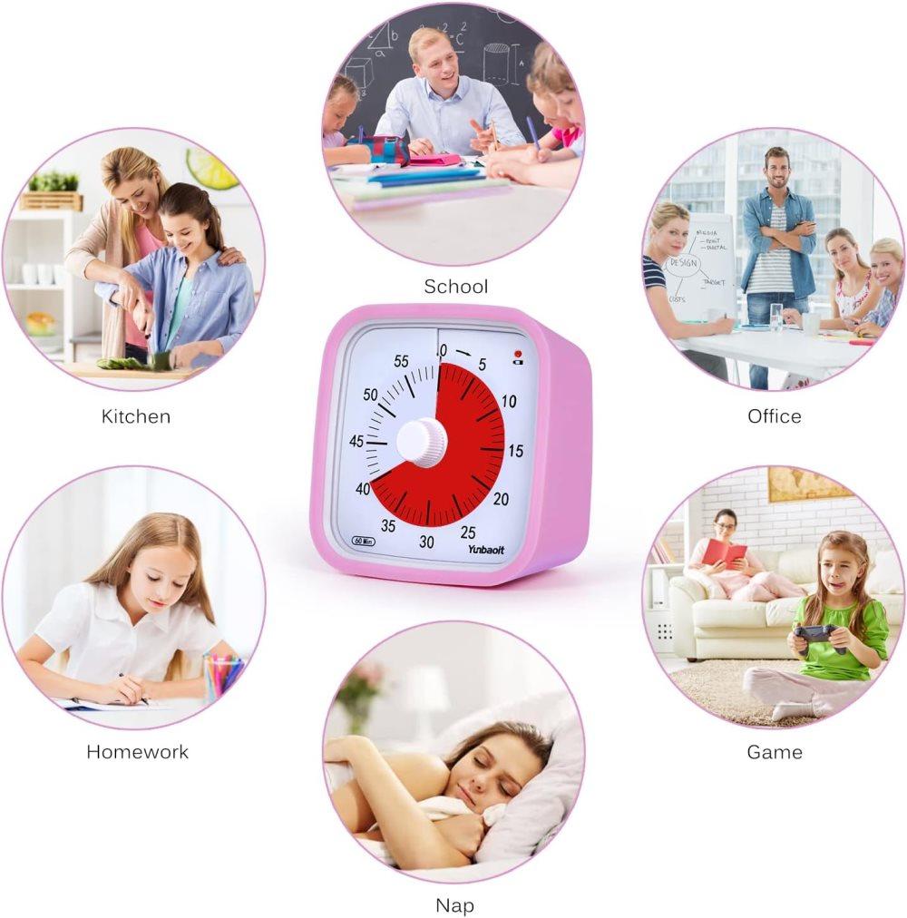 60 Minute Visual Timer for Kids and Classrooms, Adjustable Volume, Pink, 10x10 cm V1188-MS-325-0999