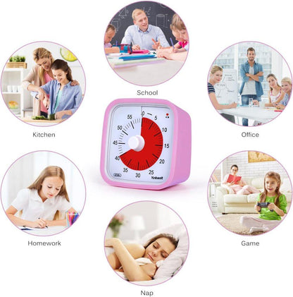 60 Minute Visual Timer for Kids and Classrooms, Adjustable Volume, Pink, 10x10 cm V1188-MS-325-0999