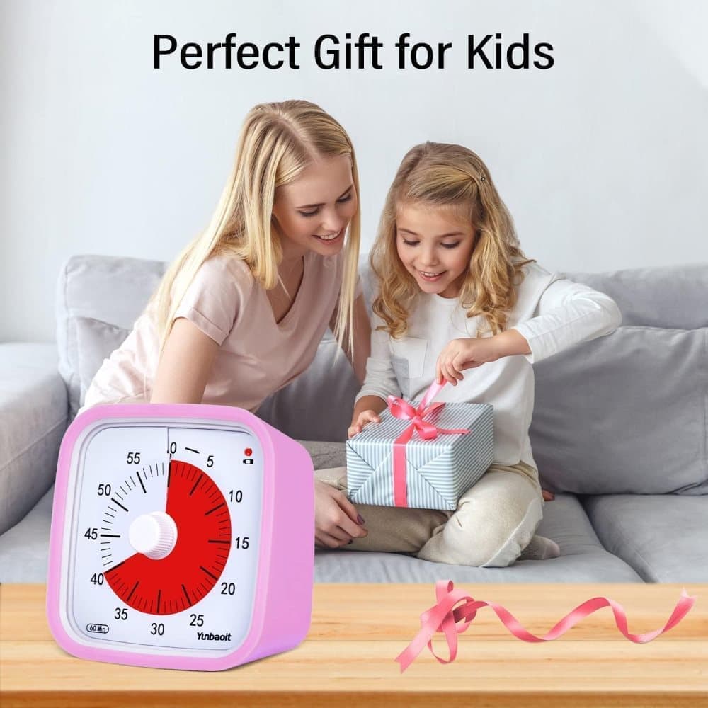 60 Minute Visual Timer for Kids and Classrooms, Adjustable Volume, Pink, 10x10 cm V1188-MS-325-0999