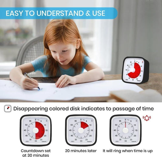 60 Minutes Visual Timer for Classrooms and Kids, Adjustable Volume, Black, 10x10 cm V1188-MS-325-1000