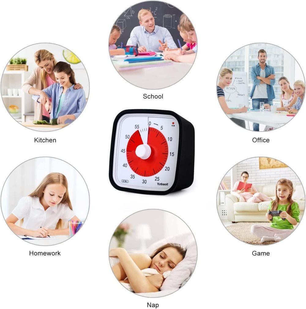 60 Minutes Visual Timer for Classrooms and Kids, Adjustable Volume, Black, 10x10 cm V1188-MS-325-1000