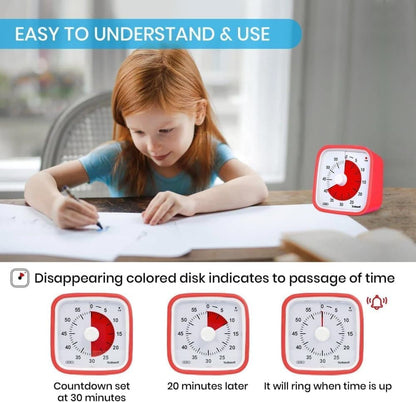 60 Minutes Visual Timer for Classrooms and Kids, Adjustable Volume, 10x10 cm, Red V1188-MS-325-1001