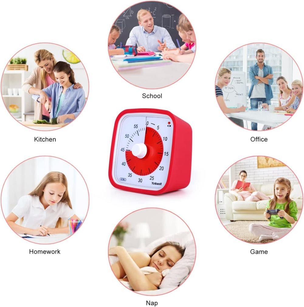 60 Minutes Visual Timer for Classrooms and Kids, Adjustable Volume, 10x10 cm, Red V1188-MS-325-1001