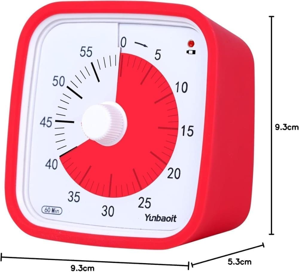 60 Minutes Visual Timer for Classrooms and Kids, Adjustable Volume, 10x10 cm, Red V1188-MS-325-1001