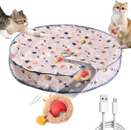 Interactive Cat Toy with Hideaway Cover and Self-Rolling Ball, USB Charging, Colorful, 1 Piece V1188-MS-325-1002