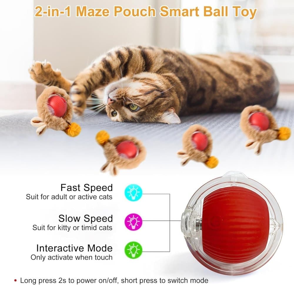 Interactive Cat Toy with Hideaway Cover and Self-Rolling Ball, USB Charging, Colorful, 1 Piece V1188-MS-325-1002