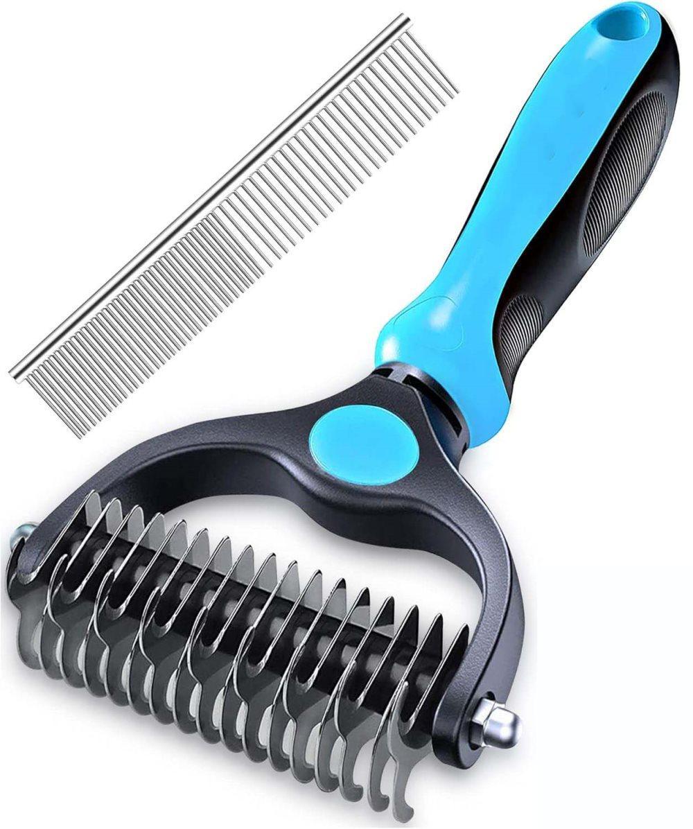 Dog Cat Undercoat Grooming Comb with Stainless Steel Blade, Blue V1188-MS-325-1005