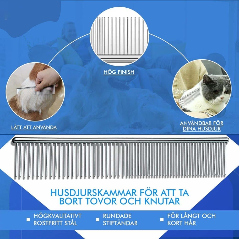 Dog Cat Undercoat Grooming Comb with Stainless Steel Blade, Blue V1188-MS-325-1005