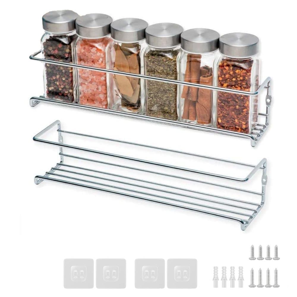 2-Piece Stainless Steel Spice Rack Wall Mounted for Home Organization, Silver V1188-MS-325-1016