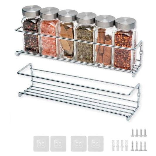 2-Piece Stainless Steel Spice Rack Wall Mounted for Home Organization, Silver V1188-MS-325-1016