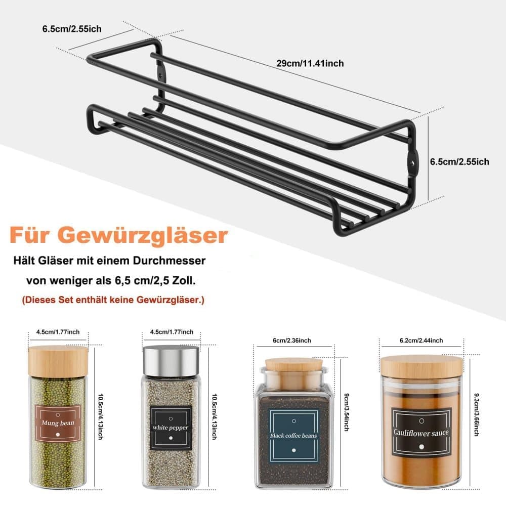 2-Piece Stainless Steel Spice Rack Wall Mounted for Home Organization, Silver V1188-MS-325-1016