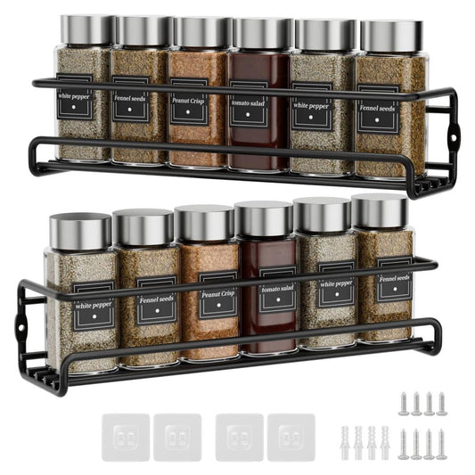 2-Piece Stainless Steel Spice Rack Wall Mounted Organizer, Black, 12.6 x 3.9 x 2.4 inches V1188-MS-325-1017