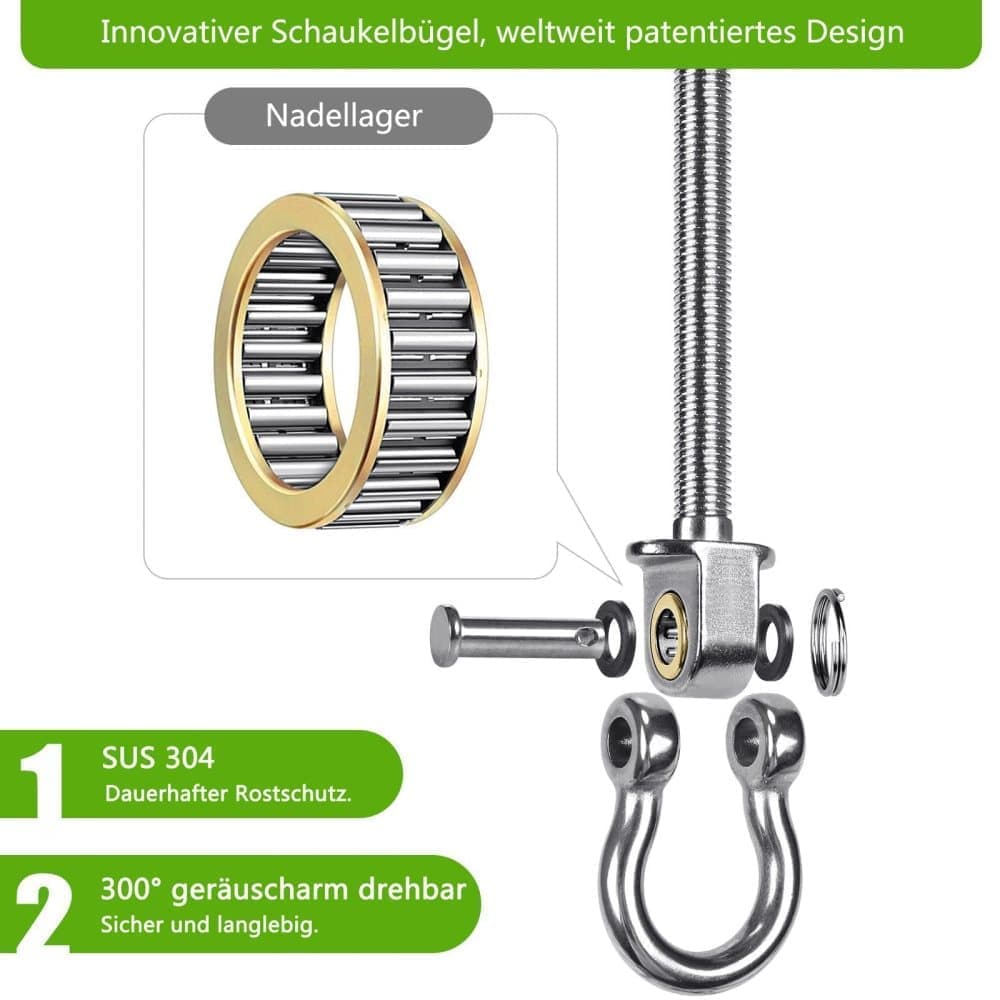 Stainless steel swing hooks 180 degrees rotating for swings and hammocks, durable easy assembly V1188-MS-325-1022
