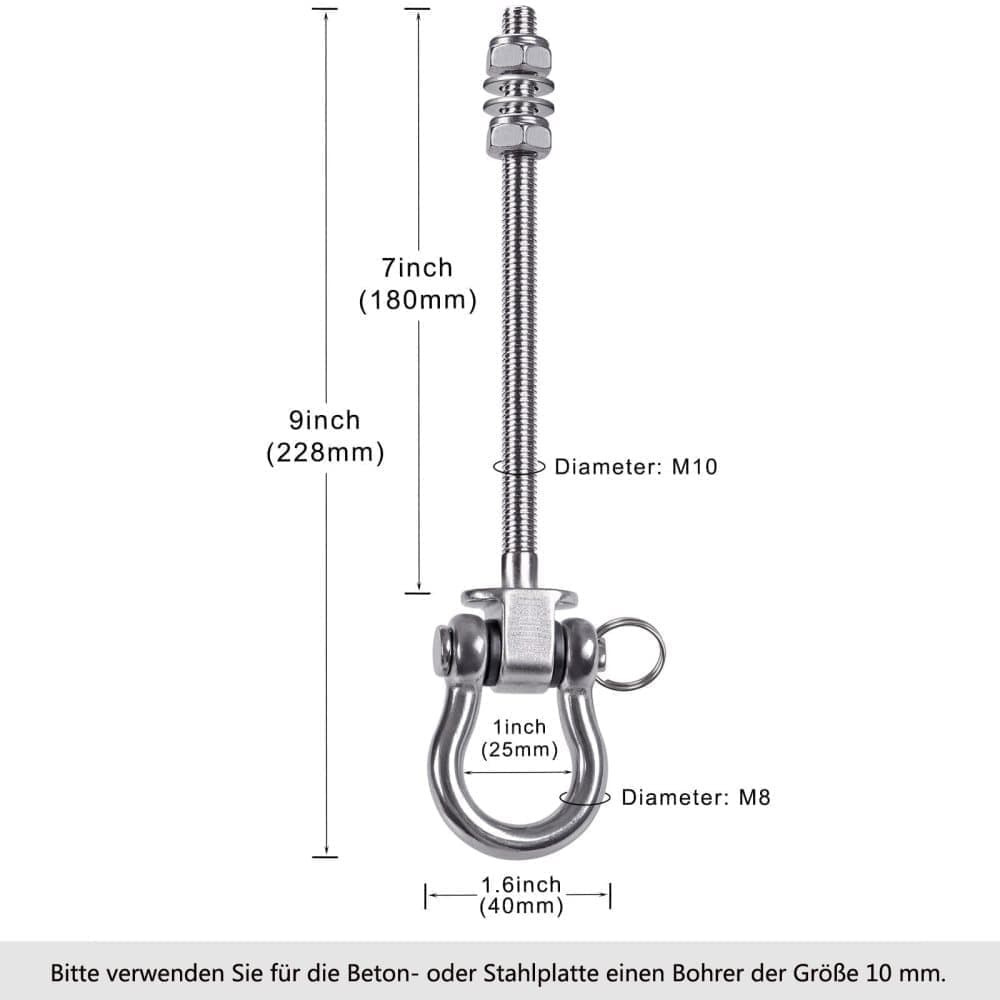 Stainless steel swing hooks 180 degrees rotating for swings and hammocks, durable easy assembly V1188-MS-325-1022