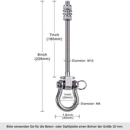 Stainless steel swing hooks 180 degrees rotating for swings and hammocks, durable easy assembly V1188-MS-325-1022