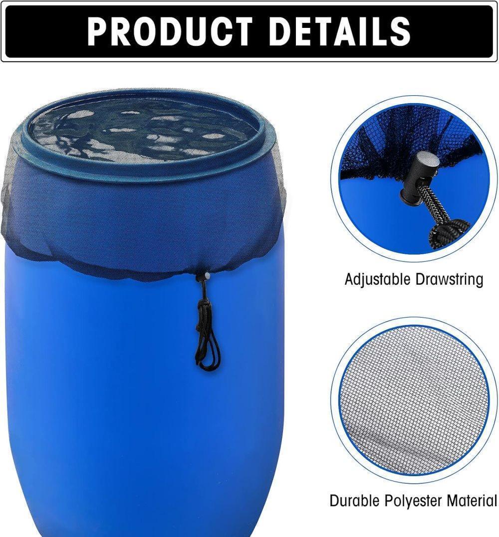 3-Pack Rain Barrel Mesh Lid Bucket Cover, Durable Polyester with Drawstring, Protects Against Debris, 60-120 V1188-MS-325-1039