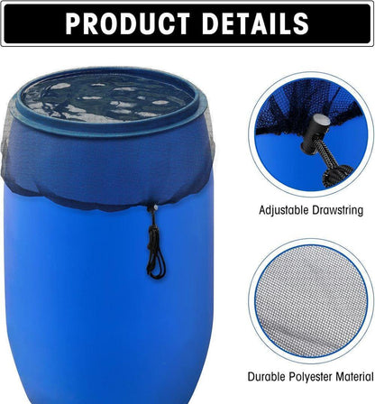 3-Pack Rain Barrel Mesh Lid Bucket Cover, Durable Polyester with Drawstring, Protects Against Debris, 60-120 V1188-MS-325-1039