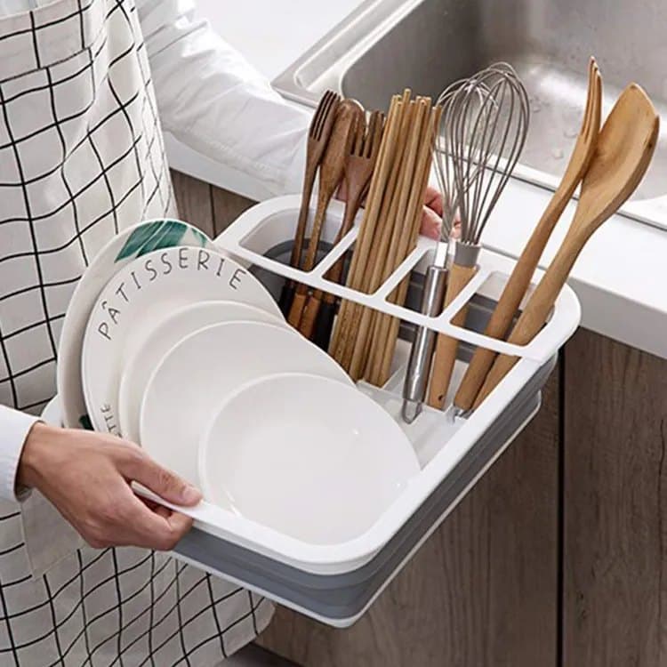 Foldable Dish Rack, gray plastic draining tray for kitchen and camping, 36.5 cm V1188-MS-325-1044