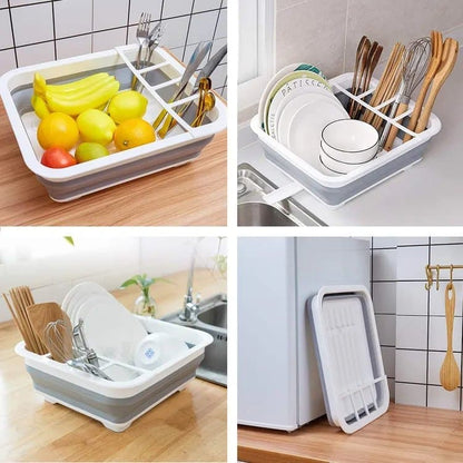 Foldable Dish Rack, gray plastic draining tray for kitchen and camping, 36.5 cm V1188-MS-325-1044