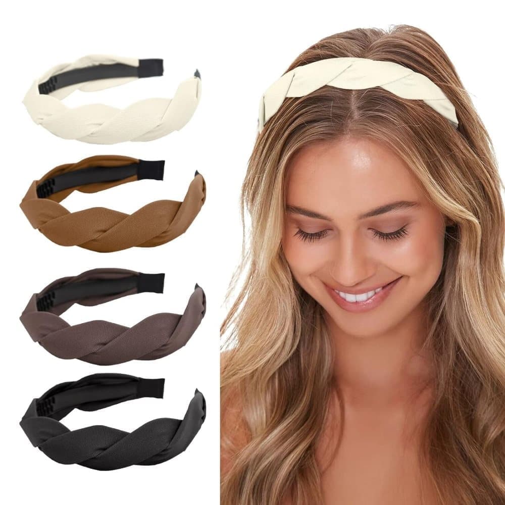 4-Pack Braided Headbands for Women, Wide Tiaras V1188-MS-325-1053