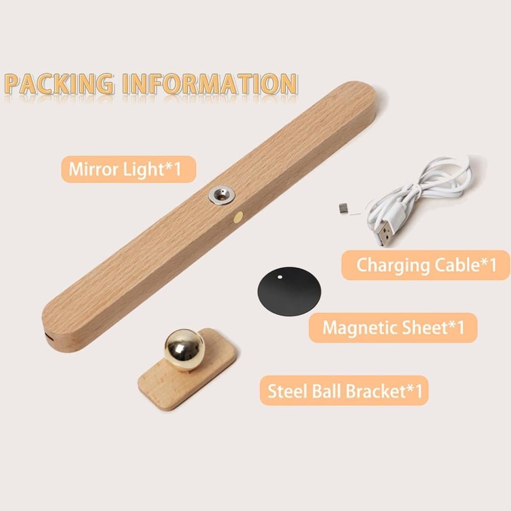 Wooden LED Wall Lamp 360 Degree Rotatable Magnetic Dimmable Night Light with USB Charging, Decorative Indoor V1188-MS-325-1055