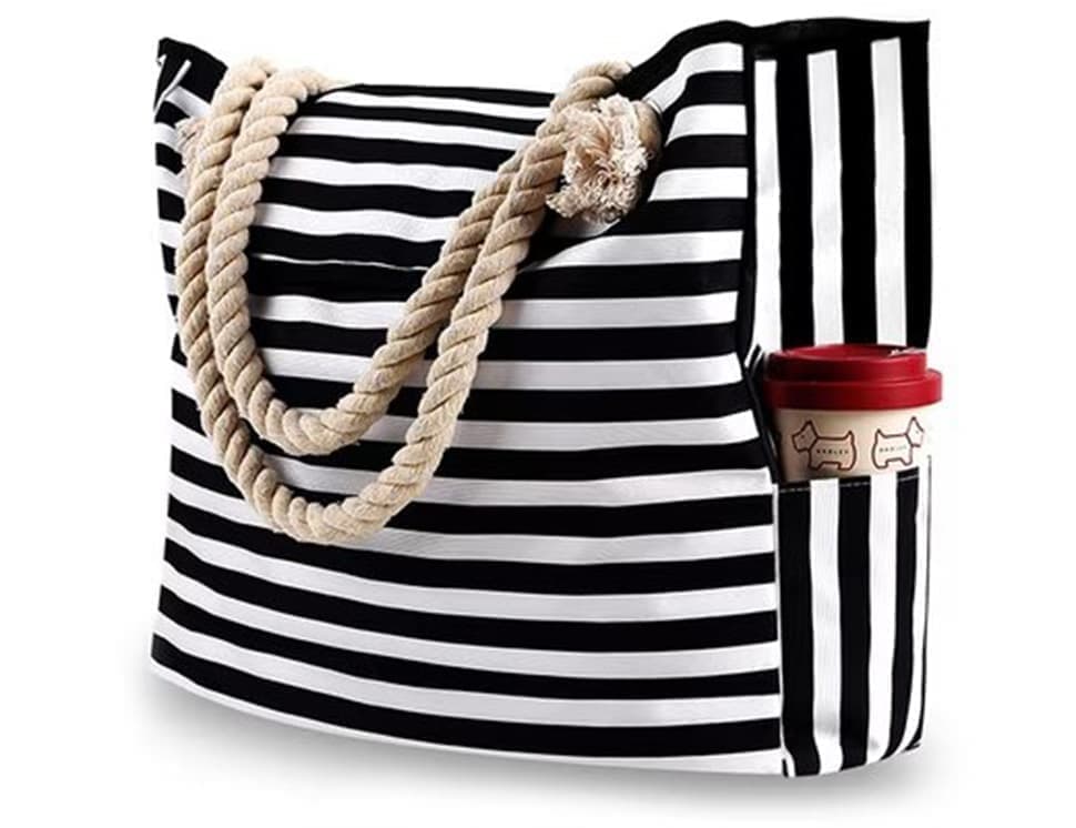 Large Waterproof Beach Bag for Women, Black, Spacious Picnic Shopper Tote, Extra Large V1188-MS-325-1059