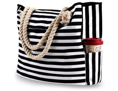Large Waterproof Beach Bag for Women, Black, Spacious Picnic Shopper Tote, Extra Large V1188-MS-325-1059