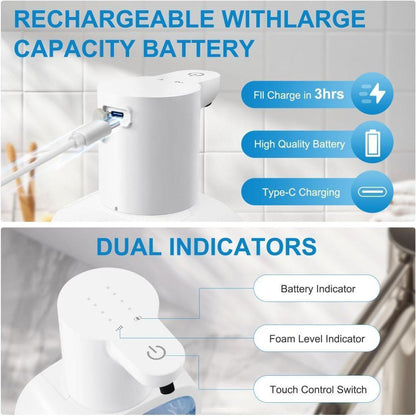 500ml Rechargeable Automatic Soap Dispenser Wall Mounted with 4 Levels, Compatible with Kitchen and Bathroom V1188-MS-325-1063