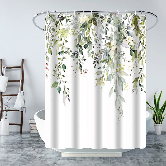 Waterproof Shower Curtain Eucalyptus Blue Green, Mold Resistant Bathroom Shower Curtain, 180x180 cm V1188-MS-325-1064