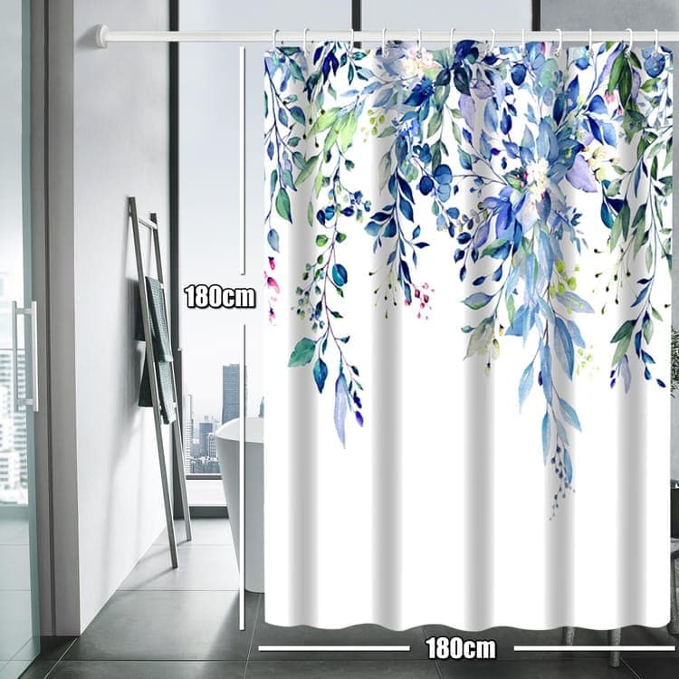 Waterproof Mold Resistant Shower Curtain Eucalyptus Blue Green, 180x180 cm V1188-MS-325-1065