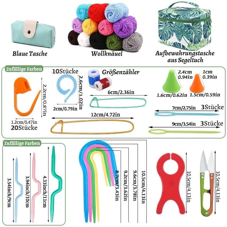 87-piece Crochet Hook Set for Beginners with Yarn and Knitting Accessories, Includes Crochet Bag, Ergonomic V1188-MS-325-1071