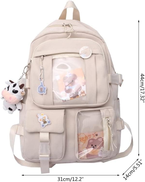 Blue Children's Backpack with Pins and Plush Pendant, Waterproof School Backpack for Girls V1188-MS-325-1101