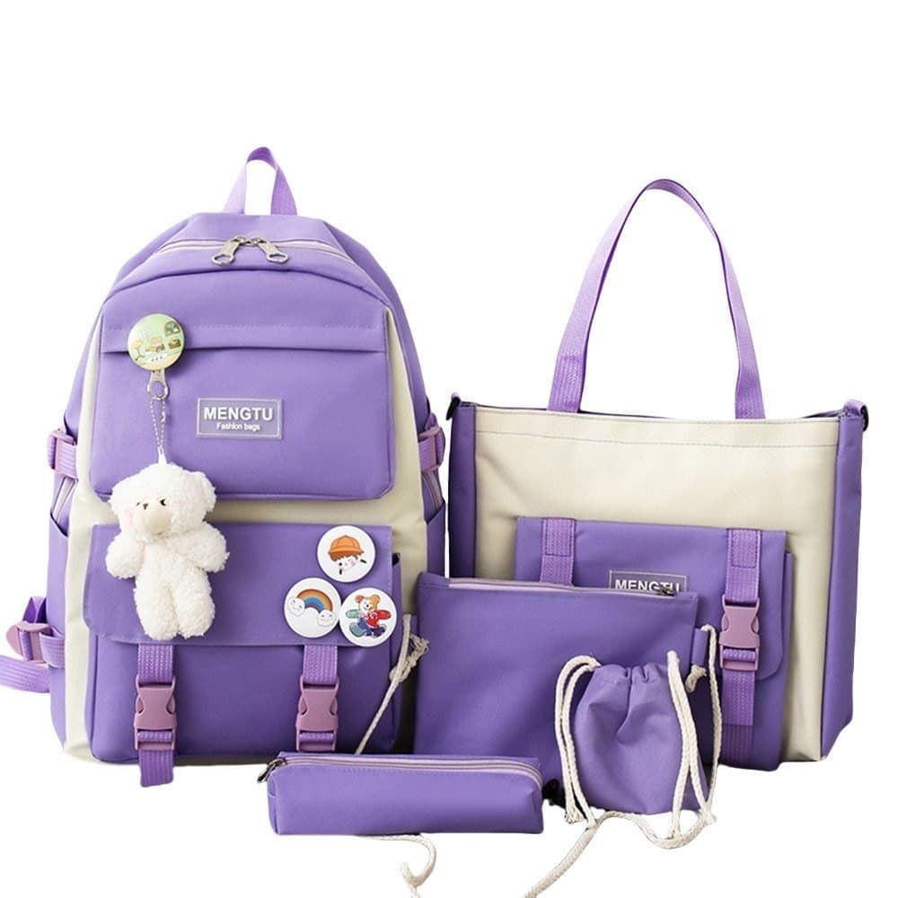 5-Piece Purple School Backpack Set for Students and Teenagers, Compatible with Travel V1188-MS-325-1115