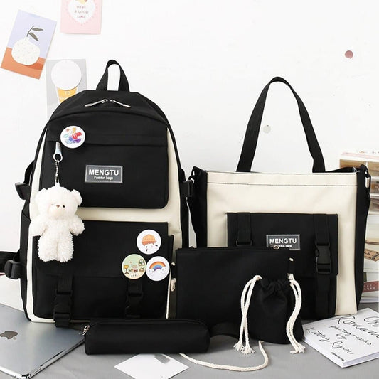 5-Piece School Backpack Set for Students and Teenagers, Black V1188-MS-325-1116