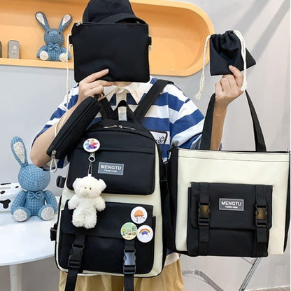 5-Piece School Backpack Set for Students and Teenagers, Black V1188-MS-325-1116
