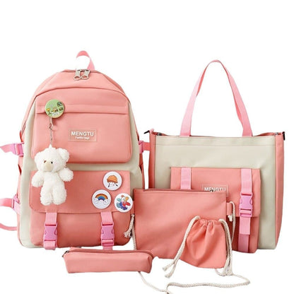 5-Piece Pink School Backpack Set for Students and Teenagers, with Pencil Case and Accessories V1188-MS-325-1117