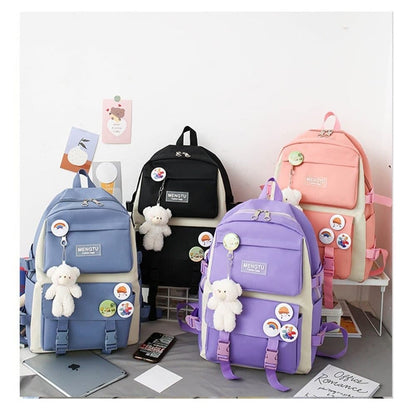 5-Piece Pink School Backpack Set for Students and Teenagers, with Pencil Case and Accessories V1188-MS-325-1117
