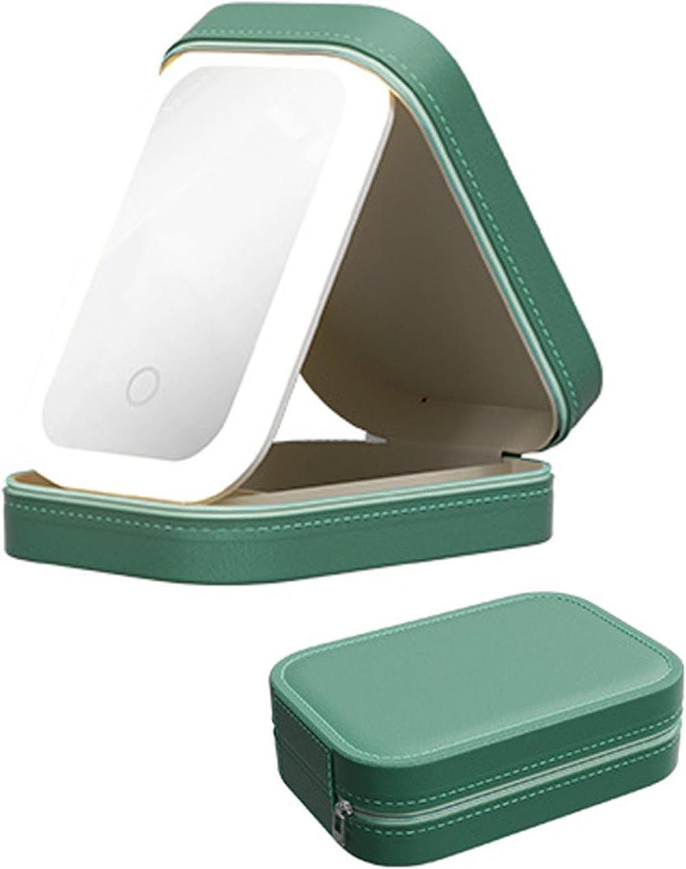 Portable Makeup Bag with LED Mirror, 3 Light Modes & Storage Compartment, Travel Cosmetic Organizer for V1188-MS-325-1119