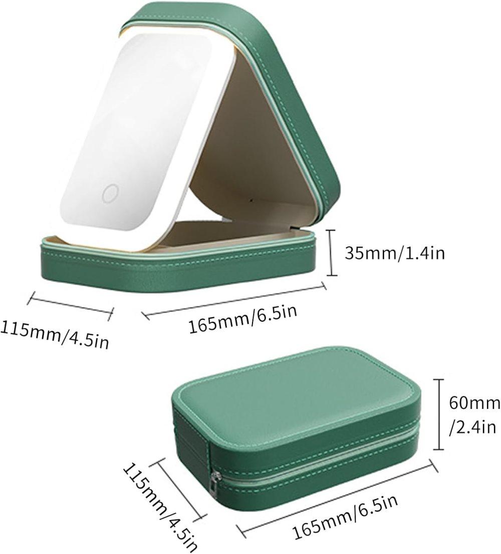 Portable Makeup Bag with LED Mirror, 3 Light Modes & Storage Compartment, Travel Cosmetic Organizer for V1188-MS-325-1119