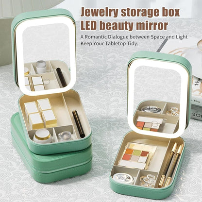 Portable Makeup Bag with LED Mirror, 3 Light Modes & Storage Compartment, Travel Cosmetic Organizer for V1188-MS-325-1119