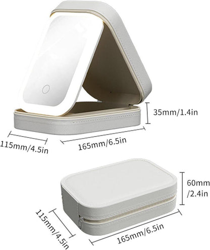 Portable Makeup Bag with LED Mirror 3 Light Modes, Travel Cosmetic Organizer for Women, White V1188-MS-325-1120