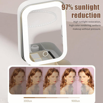 Portable Makeup Bag with LED Mirror 3 Light Modes, Travel Cosmetic Organizer for Women, White V1188-MS-325-1120