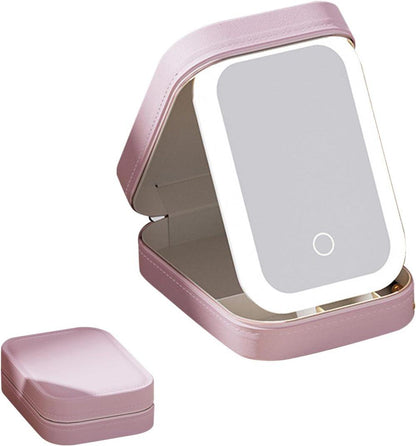 Portable Makeup Bag with LED Mirror 3 Light Modes, Travel Cosmetic Organizer for Women, Pink V1188-MS-325-1121
