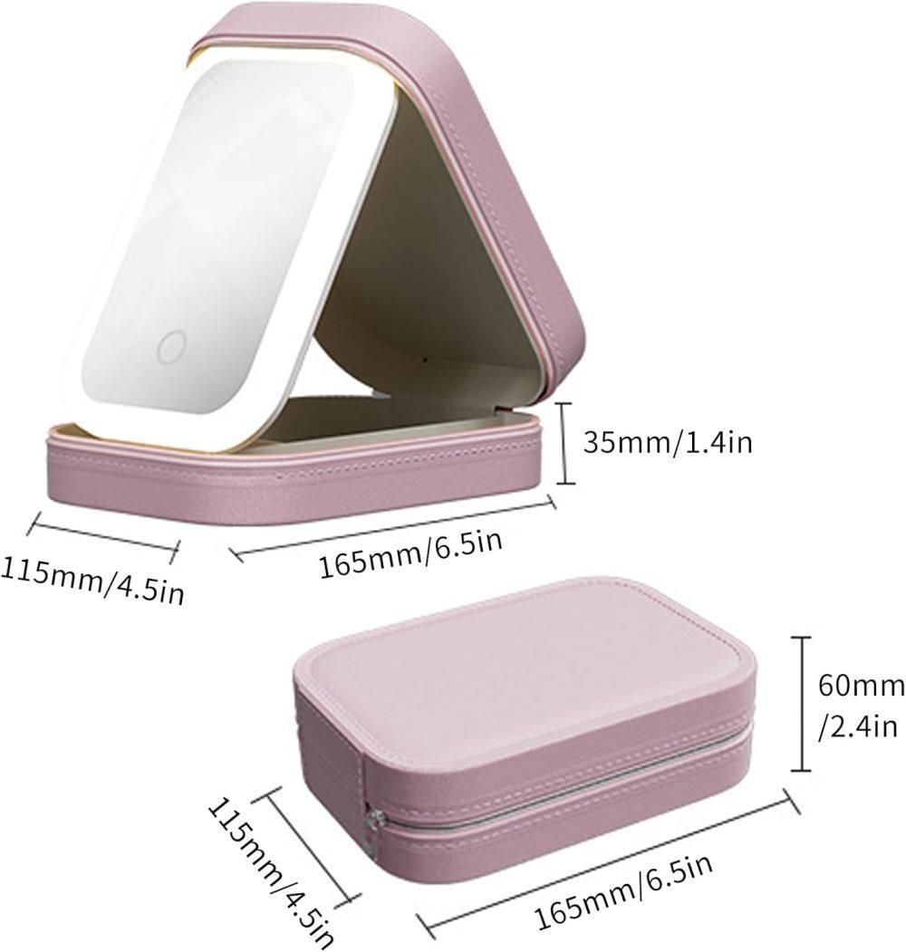 Portable Makeup Bag with LED Mirror 3 Light Modes, Travel Cosmetic Organizer for Women, Pink V1188-MS-325-1121