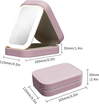 Portable Makeup Bag with LED Mirror 3 Light Modes, Travel Cosmetic Organizer for Women, Pink V1188-MS-325-1121