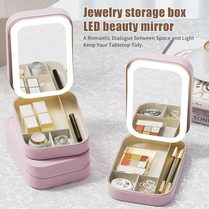 Portable Makeup Bag with LED Mirror 3 Light Modes, Travel Cosmetic Organizer for Women, Pink V1188-MS-325-1121
