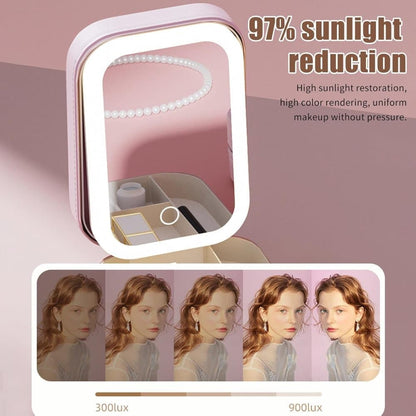 Portable Makeup Bag with LED Mirror 3 Light Modes, Travel Cosmetic Organizer for Women, Pink V1188-MS-325-1121